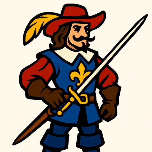 מוסקטיר מהאגדות.
In-Game asset.  2d.  High contrast.  No shadows