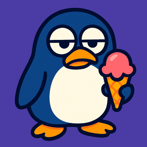 Bored Penguin holding ice cream.
In-Game asset.  2d.  High contrast.  No shadows