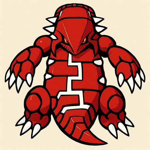 Groudon, visto desde arriba, detalles altos.
In-Game asset.  2d.  High contrast.  No shadows