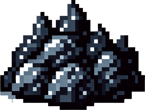 black coal. Single Game Texture. In-Game asset. 2d. Blank background. High contrast. No shadows. pixelated. 8 bit