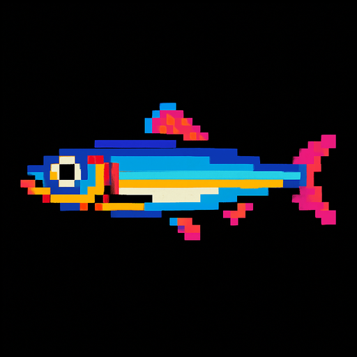 An anchovy. 80s arcade machine graphics. 
Swimming Side profile.
In-Game asset.  2d.  High contrast.  No shadows