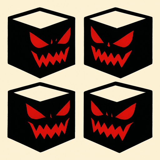 evil cube faces.
In-Game asset.  2d.  High contrast.  No shadows