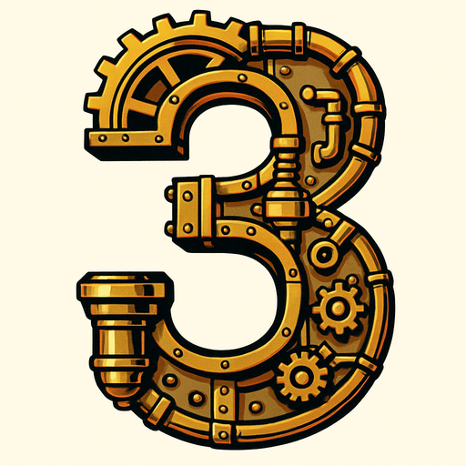 numero 3 en estilo steampunk.
In-Game asset.  2d.  High contrast.  No shadows