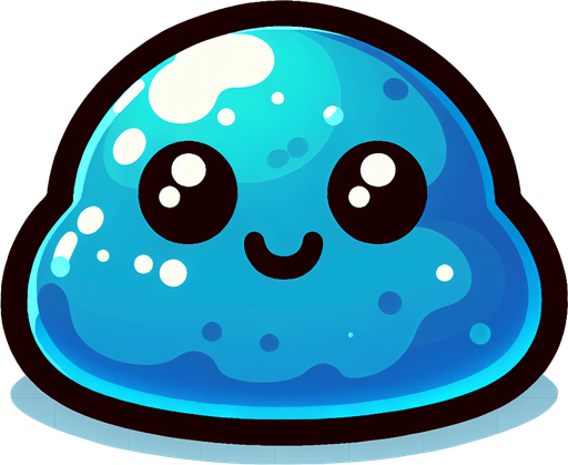 2D Sprite of a cute blue slime, smiling