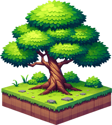 tree.
Single Game Texture.  In-Game asset.  2d.  Blank background.  High contrast.  No shadows