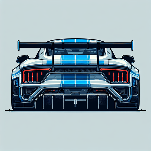 Back of blue and white colour Bugatti.
Single Game Texture. In-Game asset. 2d. Blank background. High contrast. No shadows.
