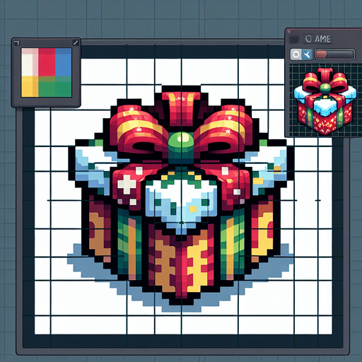 pixeled Christmas present Single Game Texture. In-Game asset. 2d. Blank background. High contrast. No shadows.