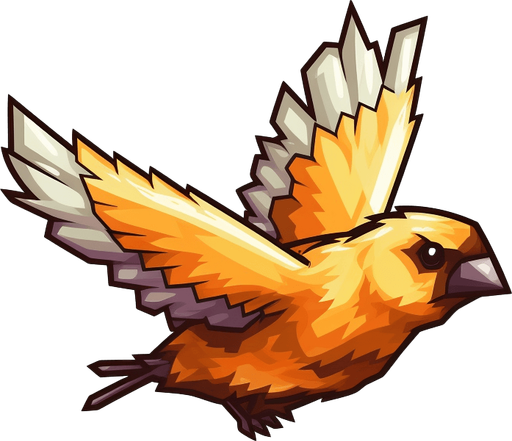 Rectangular bird. Flying right
Game Texture. In-Game asset. 2d. Pixelart. White background. Blank background. Low detail. High contrast.