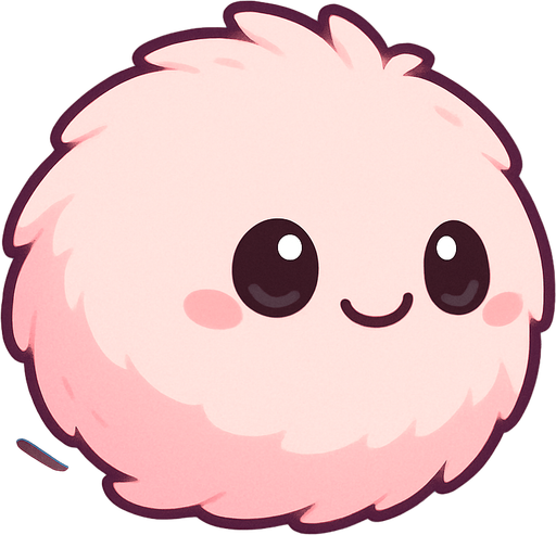Chibi style, incredibly cute, perfectly round, puffy creature. **It has no visible legs or limbs, appearing as a soft, adorable ball with a friendly, expressive face (big, innocent eyes and a small smile).** Implied motion is a gentle bounce or glide. Predominant color: light pink with subtle fluffy texture. Minimalist, clean lines, vibrant colors. Solid light blue background. Mobile game character asset, running/gliding animation frame..
In-Game asset.  2d.  High contrast.  No shadows