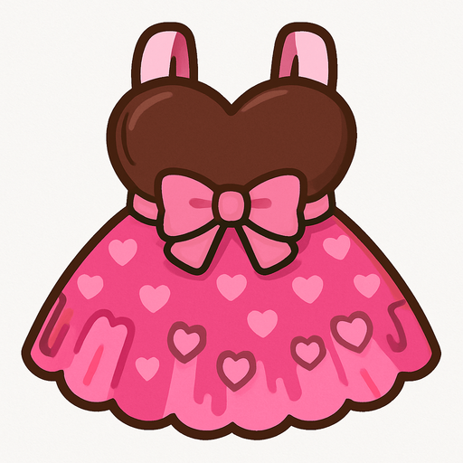 cute pink heart chocolate design dress top view..
In-Game asset.  2d.  High contrast.  No shadows