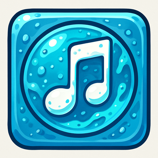 Generame una boton con dentro de forma de una nota musical con efectos de agua..
In-Game asset.  2d.  High contrast.  No shadows