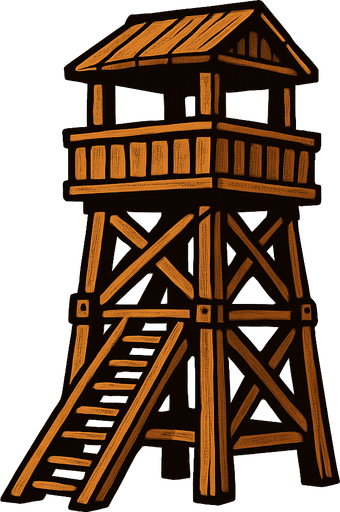 Wooden Guard Tower.
In-Game asset.  2d.  High contrast.  No shadows