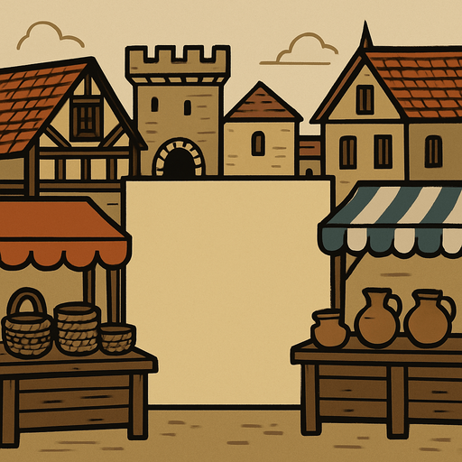 medieval basic city trade ui background.
In-Game asset.  2d.  High contrast.  No shadows