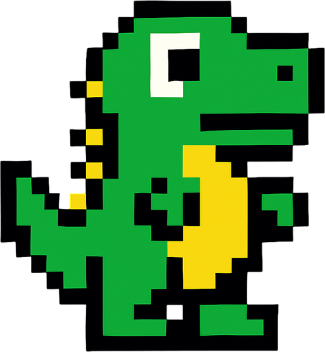 Make it 8 bit style dinosaur cartoon character.
In-Game asset.  High contrast.  No shadows