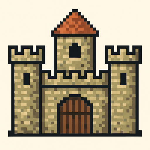 orta çağ kale  pixel art.
In-Game asset.  2d.  High contrast.  No shadows