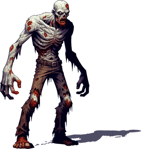 Big zombie.
Single Game Texture.  In-Game asset.  2d.  Blank background.  High contrast.  No shadows. 3d