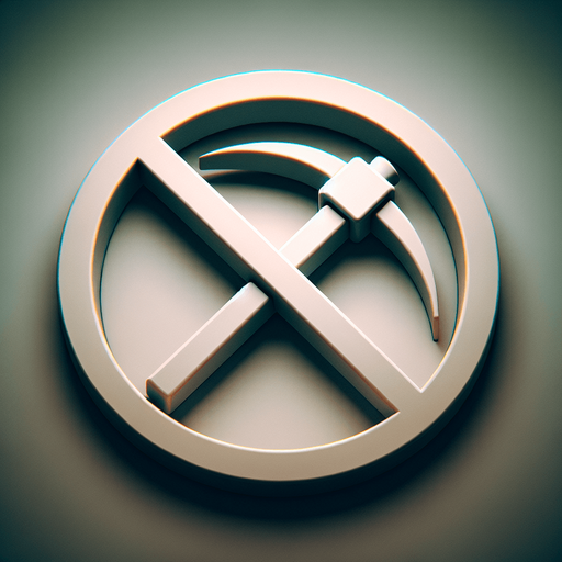 pickaxe with a circle around it and a slash going from the top of the circle to the bottom.
Single Game Texture.  In-Game asset.  2d.  Blank background.  High contrast.  No shadows