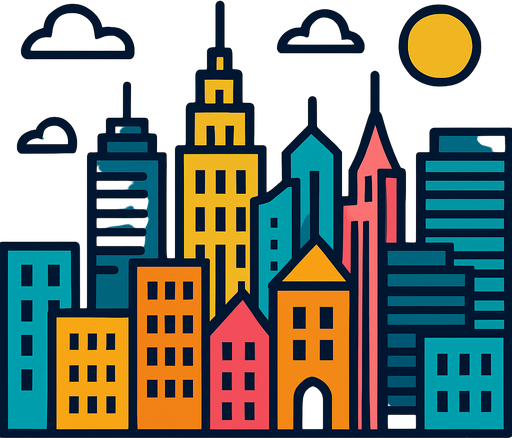 Fond d'écran ville.
In-Game asset.  2d.  High contrast.  No shadows