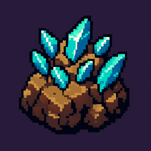 roca con trozos de cristal.
In-Game asset.  2d.  High contrast.  No shadows. pixelart
