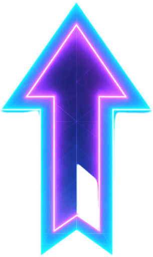 neon cyberpunk arrow pointing north glowing hologram flat 3d straight on symmetrical