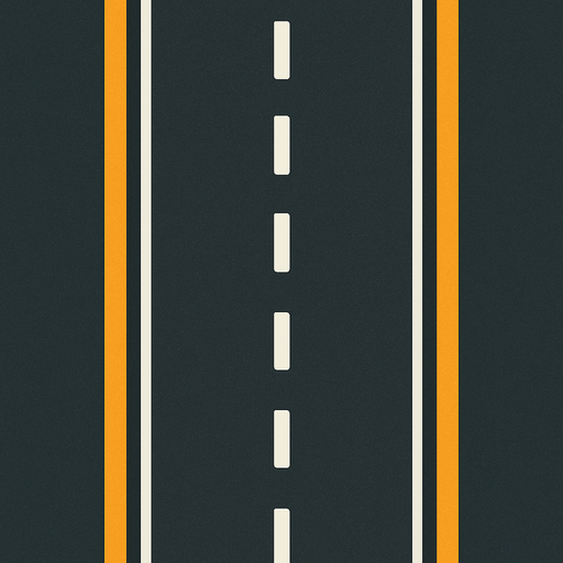 Draw a modern road viewed from above.
In-Game asset.  2d.  High contrast.  No shadows