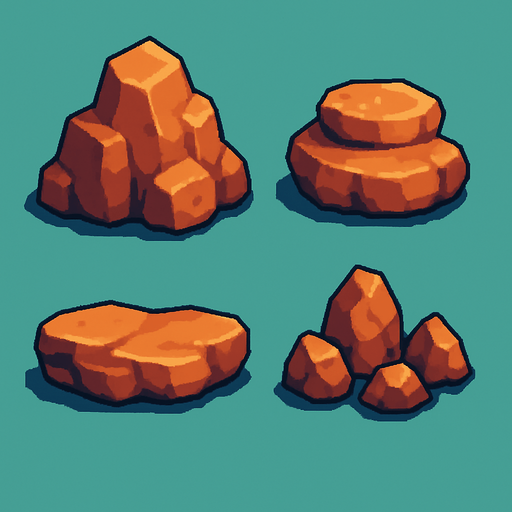 Rocas pixart.
In-Game asset.  2d.  High contrast.  No shadows