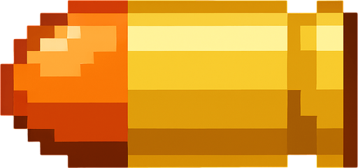 una bala de pistola 9 milimetros hecha con pixeles con perspectiva lateral.
In-Game asset.  2d.  High contrast.  No shadows