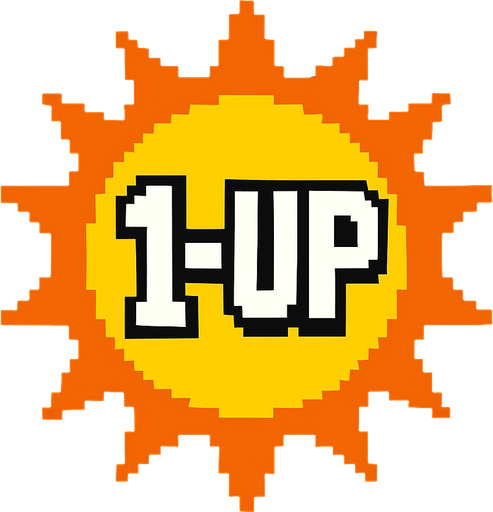 un sol con la leyenda "1 UP".
In-Game asset.  2d.  High contrast.  No shadows