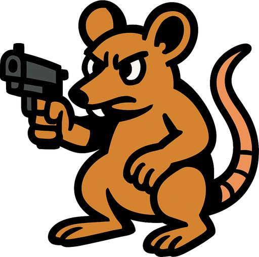 Rata con pistola.
In-Game asset.  2d.  High contrast.  No shadows