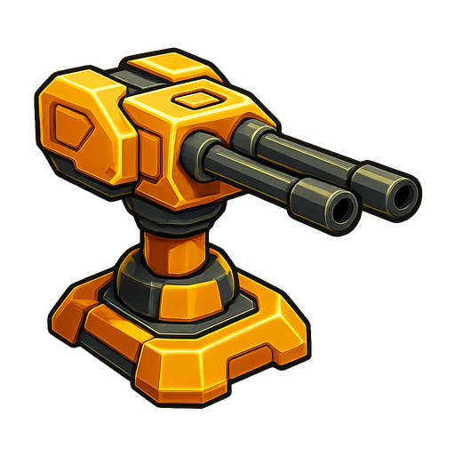 gunTurret. yellow, HD colors.
In-Game asset.  2d.  High contrast.  No shadows