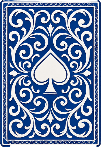 The back of a playing card. Blue pattern. Anime style..
In-Game asset.  2d.  High contrast.  No shadows
