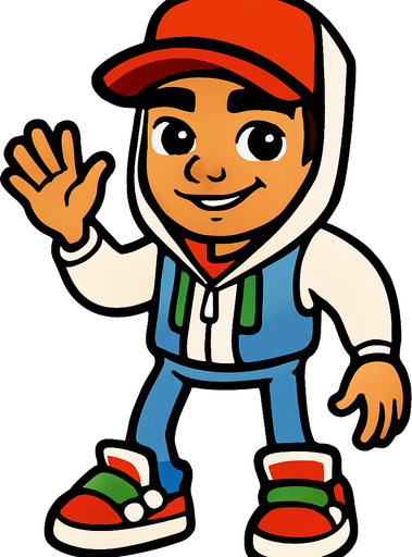 Jake from Subway surfers player.
In-Game asset.  2d.  High contrast.  No shadows