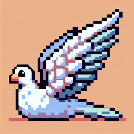 8-bit. cartoon. pigeon wing. seen from the side. in game assset. Single Game Texture. In-Game asset. 2d. Blank background. High contrast. No shadows.