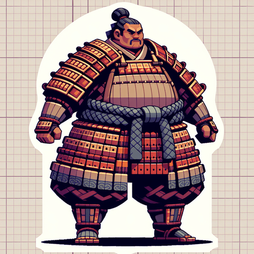 a samurai sumo big in size.
Single Game Texture. In-Game asset. 2d. Blank background. High contrast. No shadows.