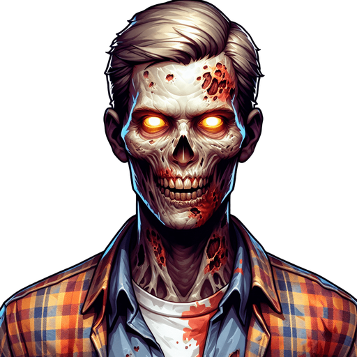 Zombie pixer.
Single Game Texture.  In-Game asset.  2d.  Blank background.  High contrast.  No shadows
