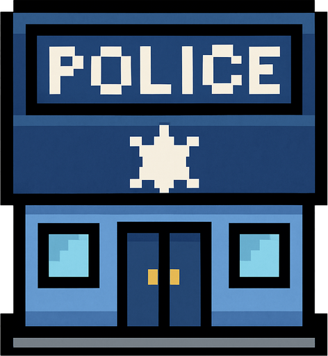 Poilce Station tile 2d pixilated topdown.
In-Game asset.  2d.  High contrast.  No shadows