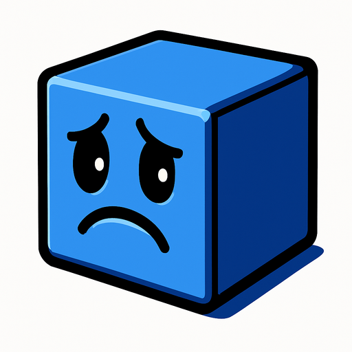 The cube of this game should look sad, have no hands or feet, be blue and look like 3D..
In-Game asset.  2d.  High contrast.  No shadows