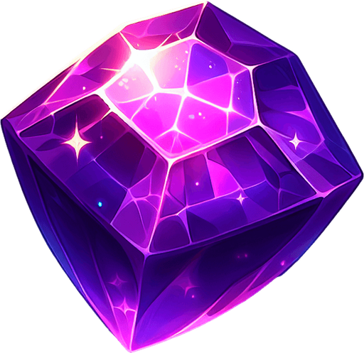 Magic, purple gem.
Single Game Texture. In-Game asset. 2d. Blank background. High contrast. No shadows.