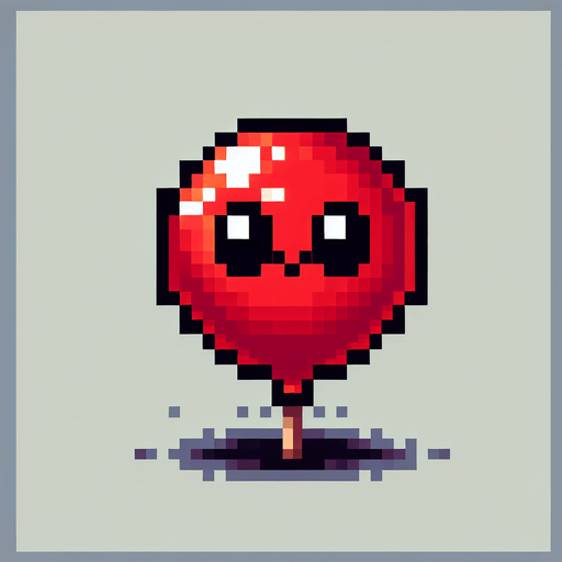 cute red balloon. looking up. feeling scared. Single Game Texture. In-Game asset. 2d. Blank background. High contrast. No shadows. pixel. 8 bit