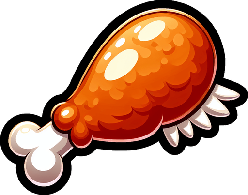 A chicken wing with transparent background..
Single Game Texture. In-Game asset. 2d. Blank background. High contrast. No shadows.