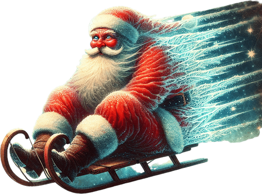a pergament with a freezing santa on a sledge in the sky. There is the text: "using the stationary mode is useful, but only movement will warm you up"