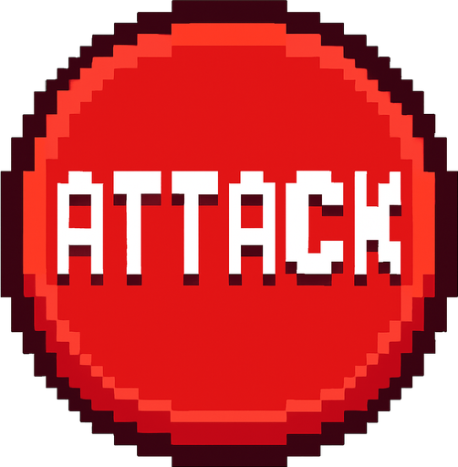 Пиксельная круглая кнопка атаки.
In-Game asset.  2d.  High contrast.  No shadows