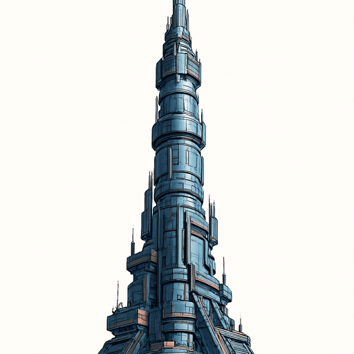 no background. anime scifi vertical tower