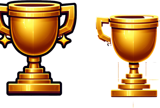 Golden trophy.
Single Game Texture. In-Game asset. 2d. Blank background. High contrast. No shadows.