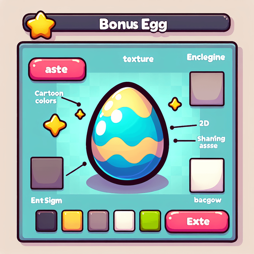 cartoon bonus egg.
Single Game Texture. In-Game asset. 2d. Blank background. High contrast. No shadows.
