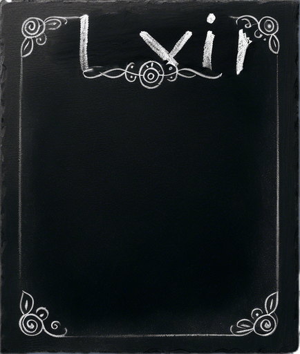 Word "ELIXIR" handwritten in chalk aligned at the top