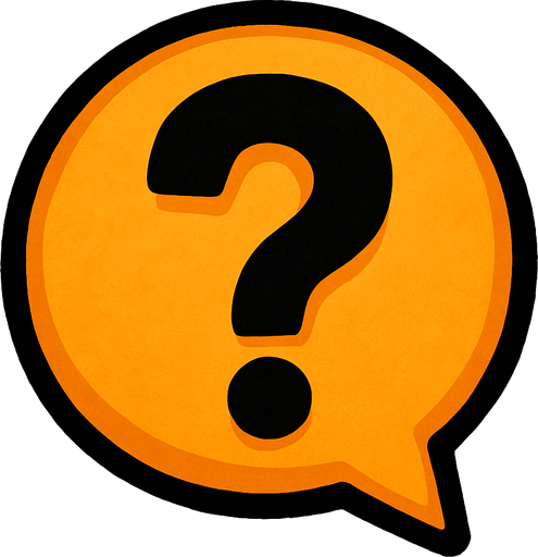 Orange bubble with question mark.
In-Game asset.  2d.  High contrast.  No shadows