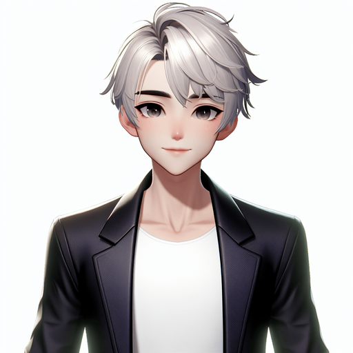 3d pixar/disney style. Design a friendly, confident, and approachable mentor character for a self-discovery game. The character has short, neatly styled silver-white hair, a warm smile, and kind, expressive eyes. They wear a sleek black blazer over a white T-shirt, symbolizing professionalism mixed with approachability. The character exudes wisdom, positivity, and calmness, acting as a guide for the player. Their presence is meant to inspire trust and provide encouragement, appearing as a glowing, slightly ethereal figure in the game world. They move gracefully and radiate an aura of gentle strength, guiding the hero on their journey of self-discovery and growth..
In-Game asset. 3d. Blank background. High contrast. No shadows.