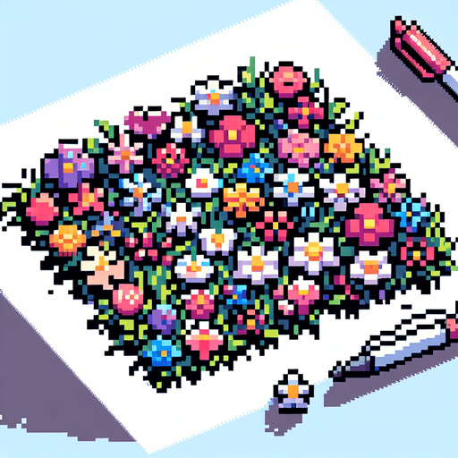 pixel art of a flower patch.
game asset, 2d, white background, shadowless.