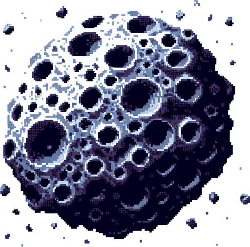 pixelart. asteroid with craters. subtle shading..
Single Game Texture. In-Game asset. 2d. Blank background. High contrast. No shadows.